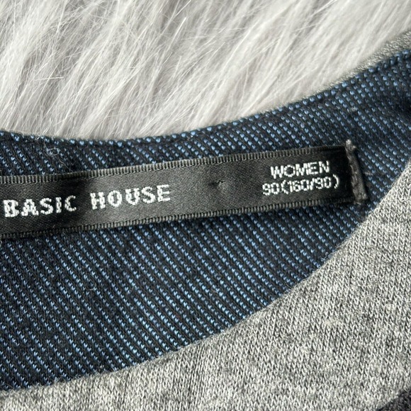 Basic House Sweater Sz M Long Sleeve Pullover Crushed Velvet Faux Fur Blue Grey - Picture 6 of 13